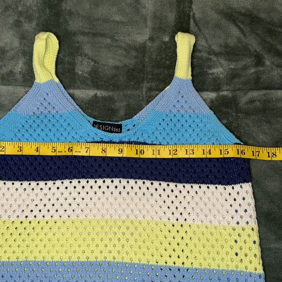 Design 365 Sweater Tank Women's Large Multicolor Striped Open Knit Scoop Neck - Picture 4 of 6